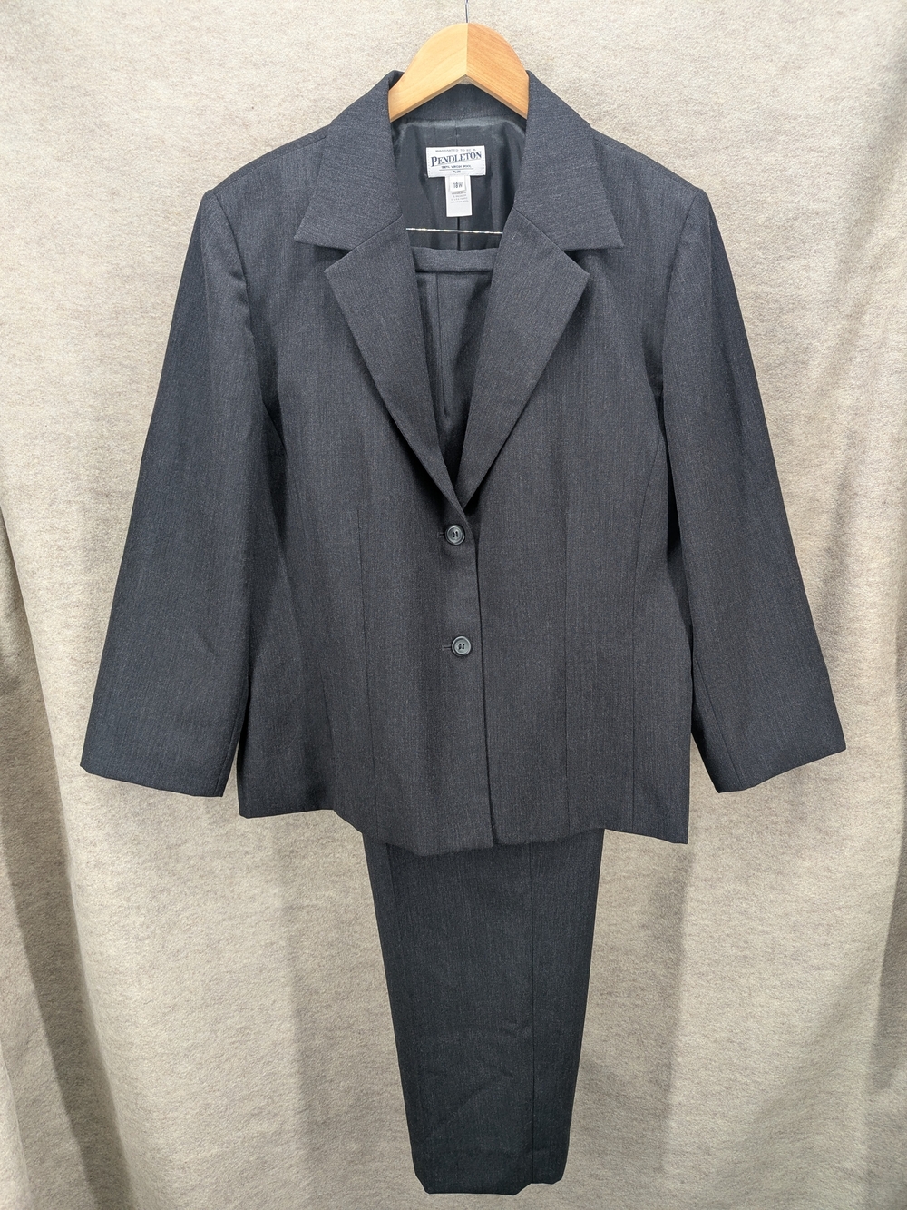 VTG Pendleton Wool Pants Suit Set Dark Academia Charcoal Grey Women 18W Academia